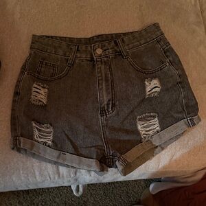 SHEIN High Waist Distressed Black Denim Shorts